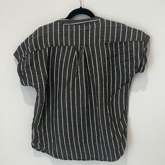 Quince Top Womens Sz S Gray Striped Organic Cotton Gauze Popover - Picture 5 of 7
